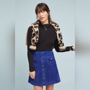 Anthropologie Button Front Mini Skirt Suede Leather sz4